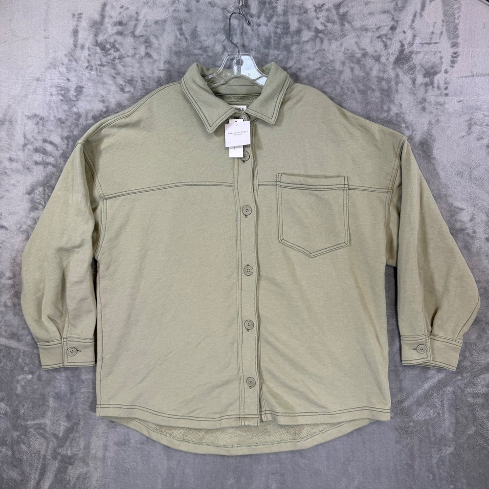 American Eagle Seriously Lived-In Shacket Women's Size‎ XL Sage Green Fleece NEW
